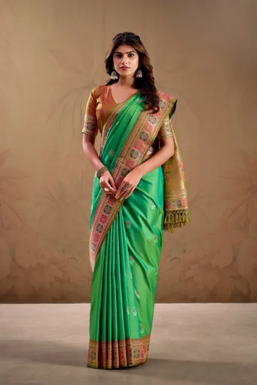premium green salem silk saree – elegant mehendi wear collection