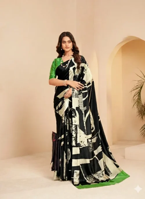 Front view Multicolor Digital Printed Designer Saree for women