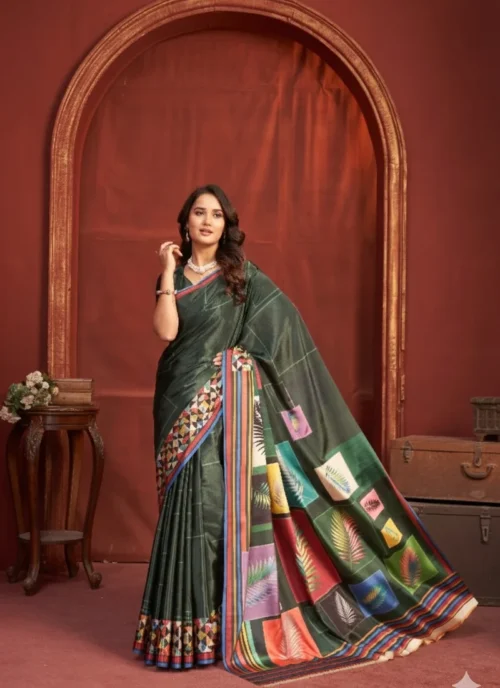 Front view Crep Silk Digital Printed Saree HL0011 for women