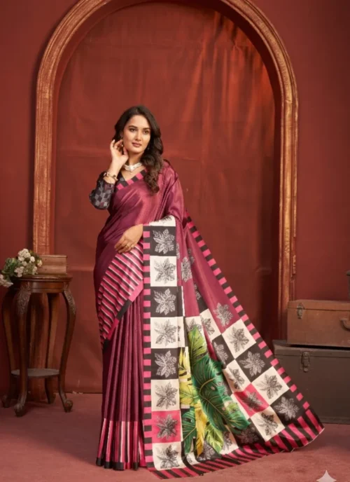 Front view Crep Silk Digital Printed Saree HL0016 for women