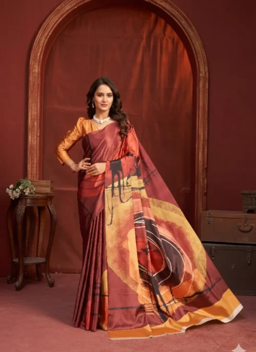 Front view Crep Silk Digital Printed Saree HL0017 for women