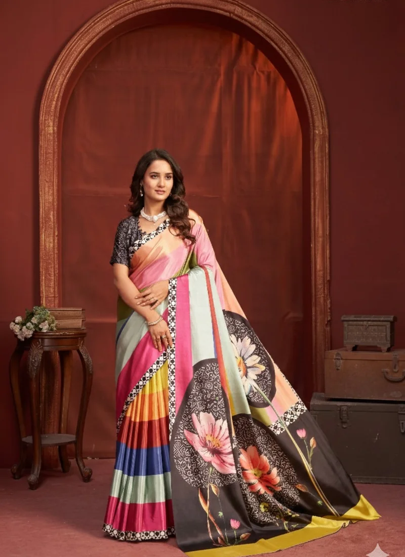 Crep Silk Digital Printed Saree HL0018 – Front view Front view Crep Silk Digital Printed Saree HL0018 for women
