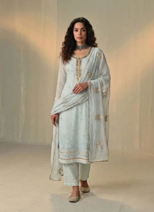 Front view Sky Blue Georgette Embroidered Salwar Kameez | HL0019 for women