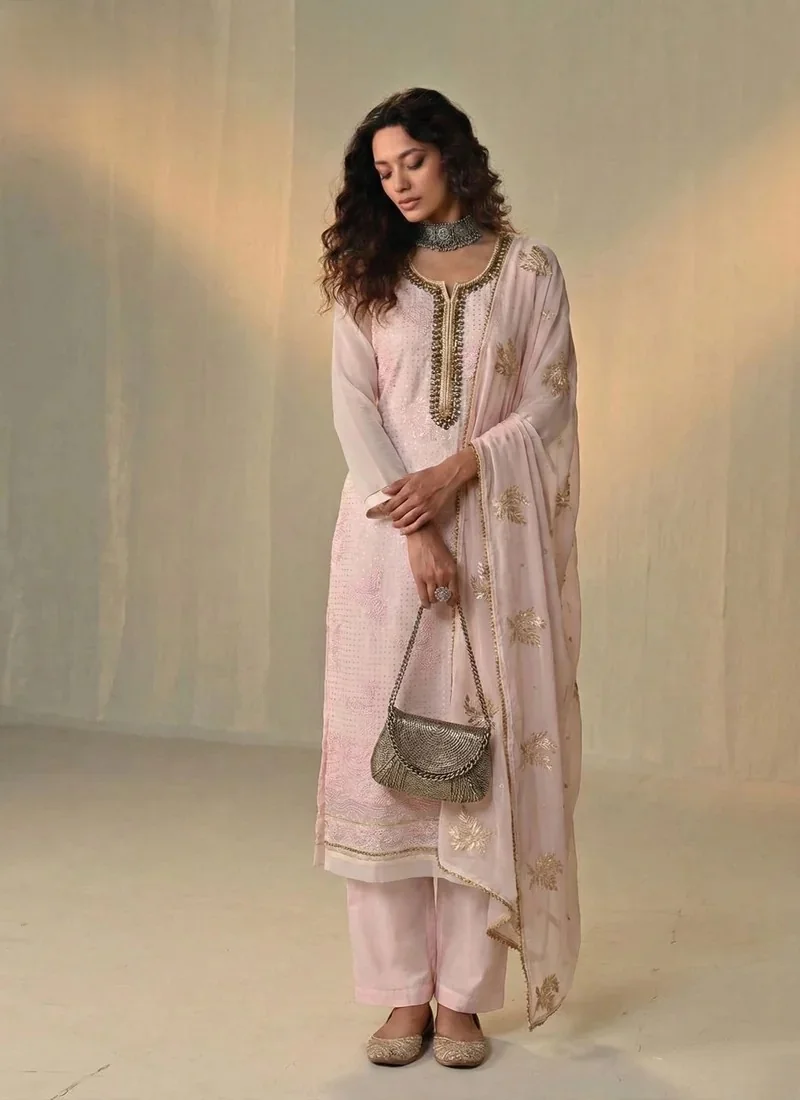 Front view Pink Georgette Embroidered Salwar Kameez | HL0020 for women