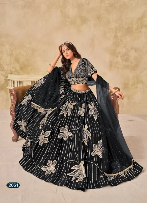 Front view Black Art Silk Lehenga Choli | HL0023 for women