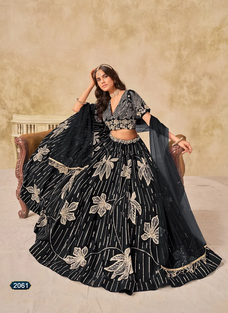 Black Art Silk Lehenga Choli | HL0023 – Front view Front view Black Art Silk Lehenga Choli | HL0023 for women