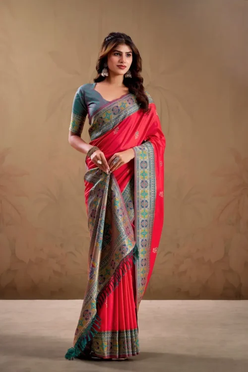 Designer red Salem silk saree for wedding wear