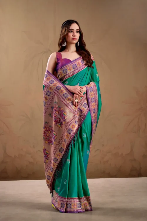 Designer sea green Salem silk saree for mehendi wear