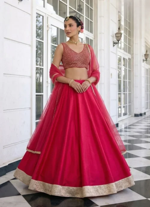 Front view Vichitra Silk Embroidered Lehenga Choli - HL101003 for women