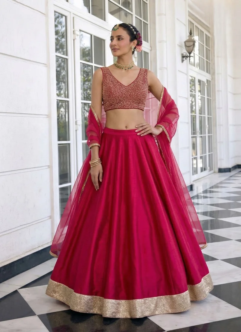 Back design Vichitra Silk Embroidered Lehenga Choli - HL101003 for women