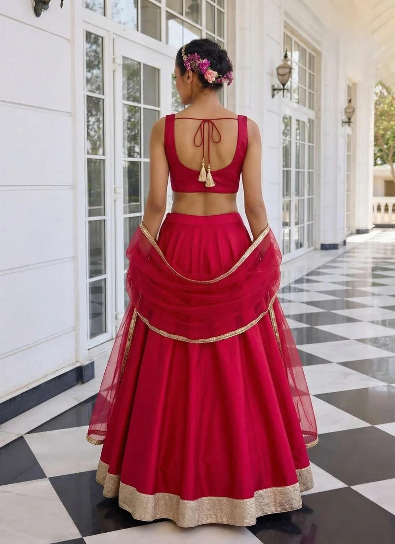 Detail view Vichitra Silk Embroidered Lehenga Choli - HL101003 for women