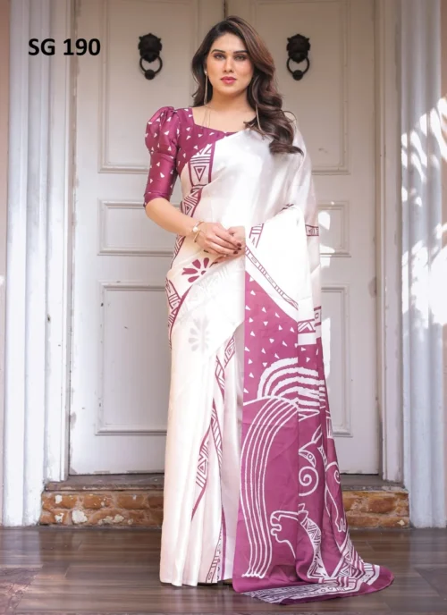 Front view Sattin Georgette Printed Saree Pink HL101016 for women