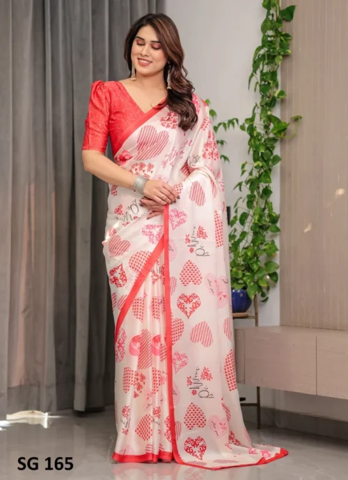 Front view Sattin Georgette Printed Saree Orange HL101041 for women