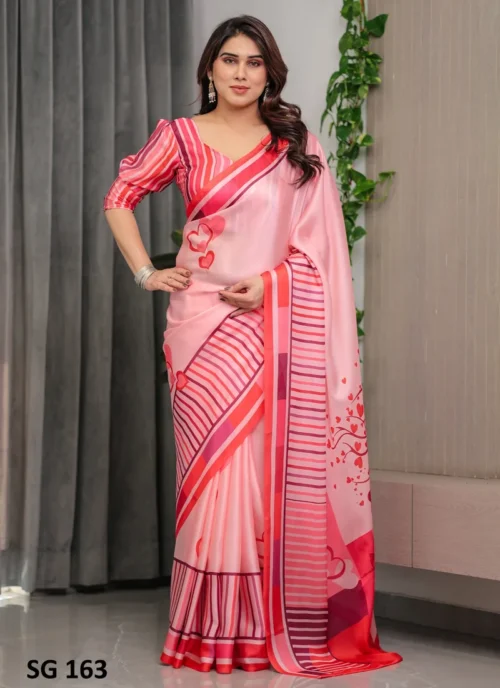 Front view Sattin Georgette Printed Saree Red HL101045 for women