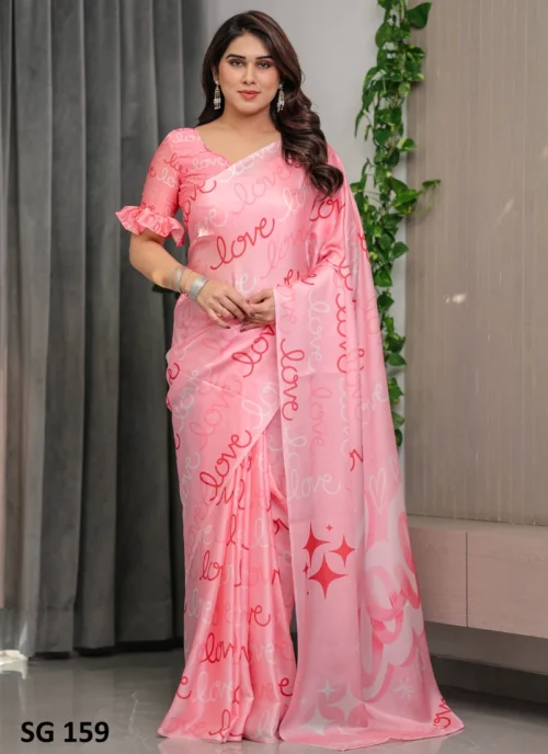 Front view Sattin Georgette Printed Saree Red HL101049 for women