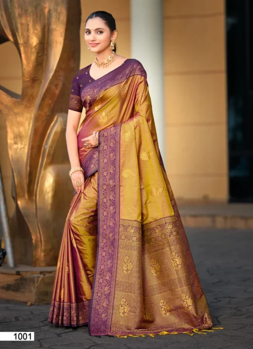 Front view Golden Jacquard Printed Soft Silk 0025 for women