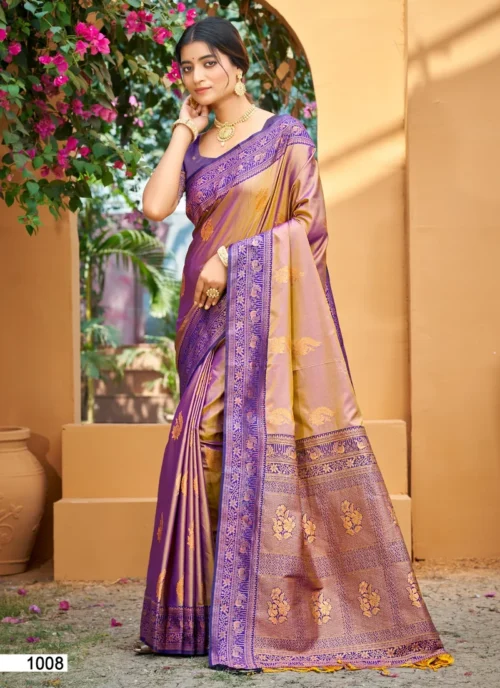 Front view Purple Jacquard Printed Soft Silk 0026 for women