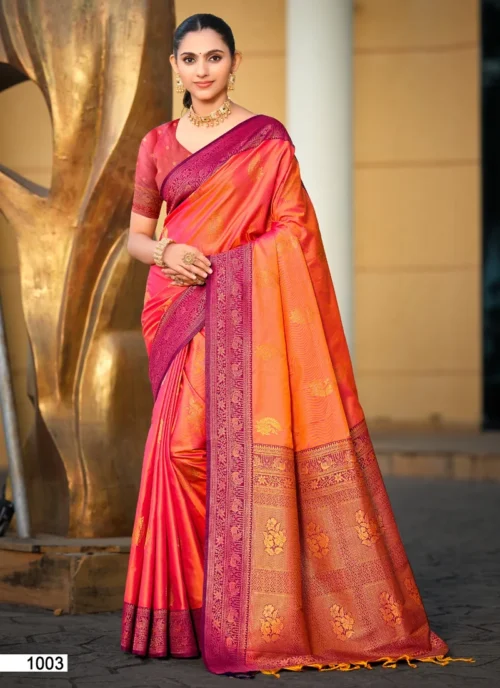 Front view Orange Jacquard Printed Soft Silk 0027 for women