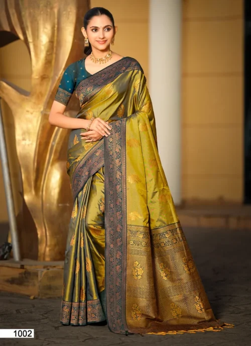 Front view Yellow Jacquard Printed Soft Silk 0028 for women