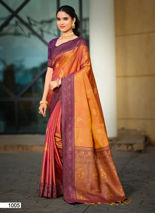 Front view Peach Jacquard Printed Soft Silk 0029 for women