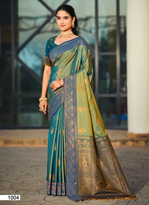 Front view Green Jacquard Printed Soft Silk 0030 for women