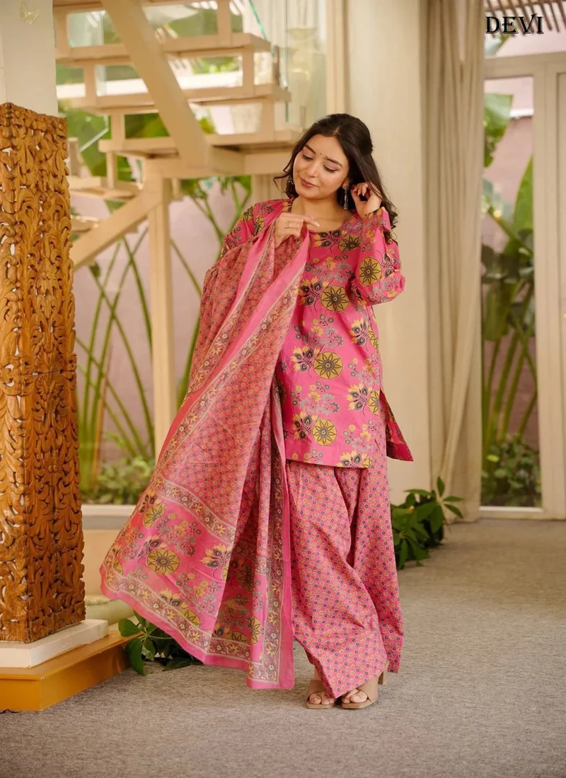 Pink Cotton Silk Heavy Digital Print Designer Salwar Kameez - HLM0003 - Image 4