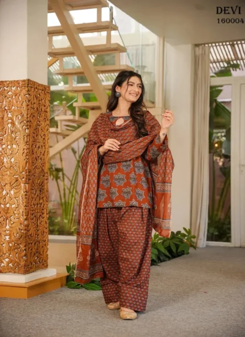 Brown Cotton Silk Heavy Digital Print Designer Salwar Kameez - HLM0004