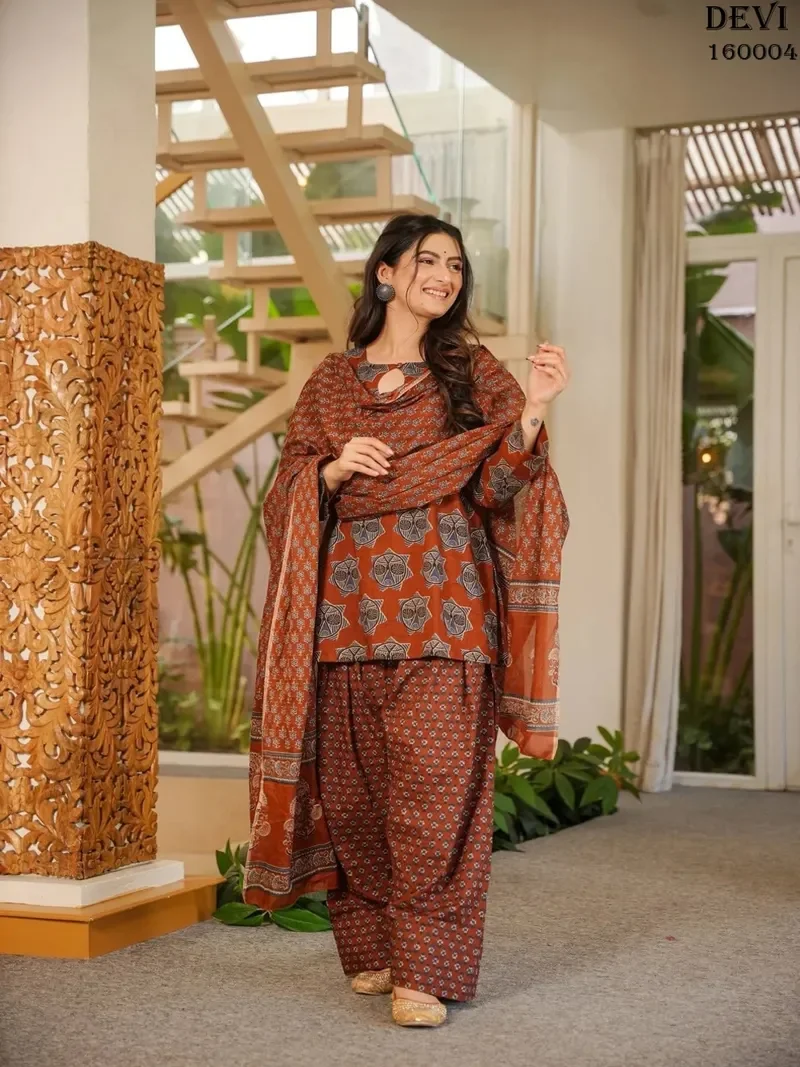 Brown Cotton Silk Heavy Digital Print Designer Salwar Kameez - HLM0004