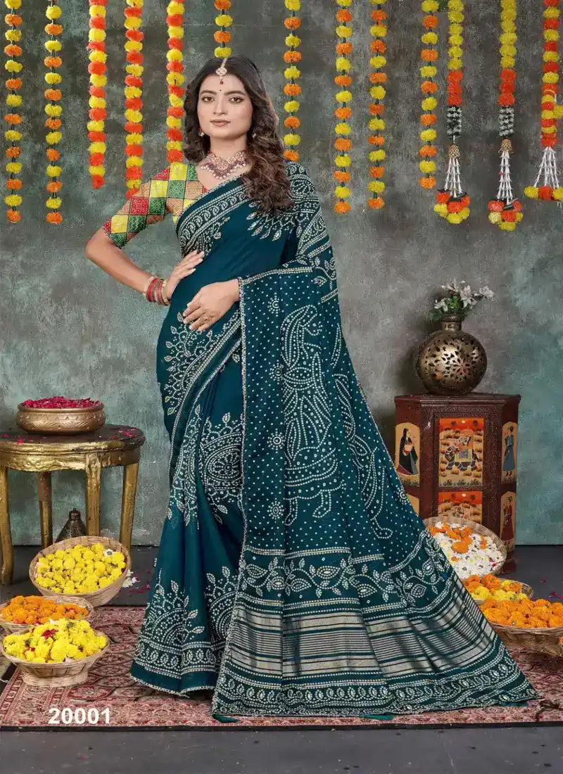 Sea Green HEAVY DULL MOSS Bandhani Print With With Mill Foil & Fancy Border Saree - HLS0004