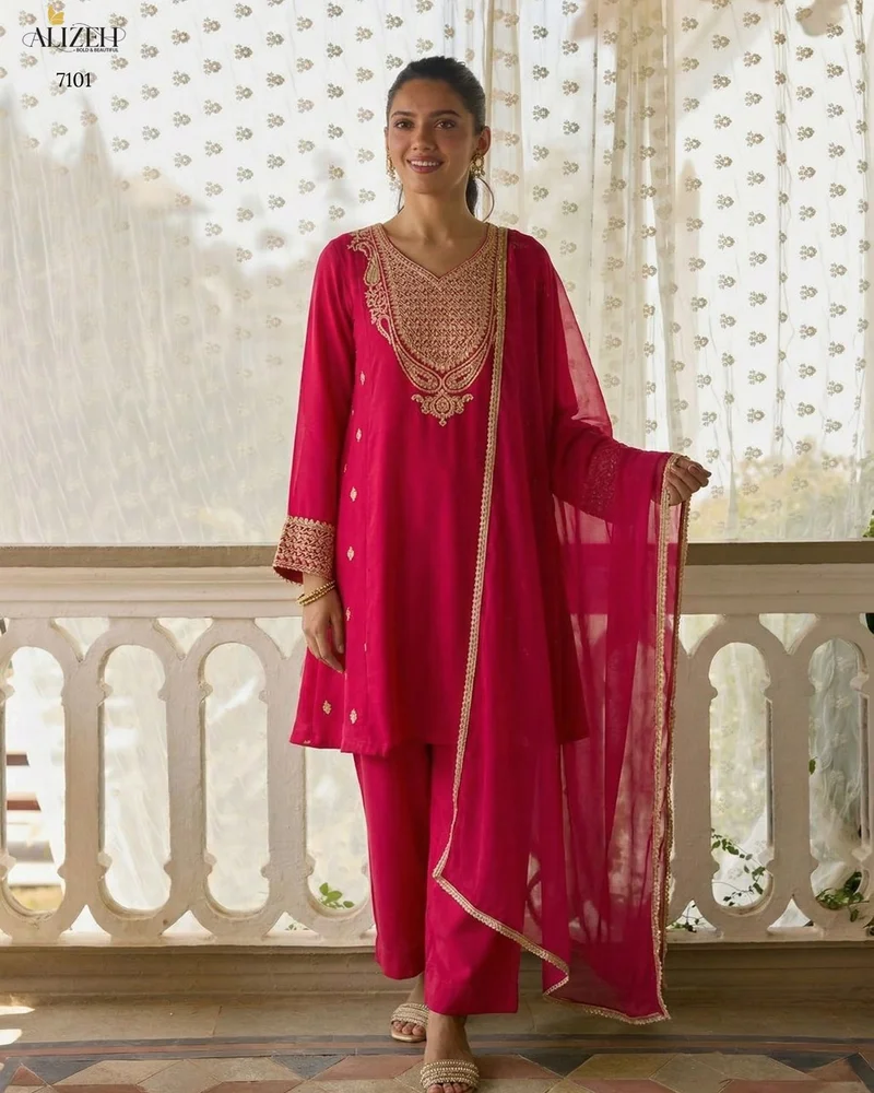 Pink Cotton Silk Embroidered Designer Salwar Kameez - HLM0002 - Image 2