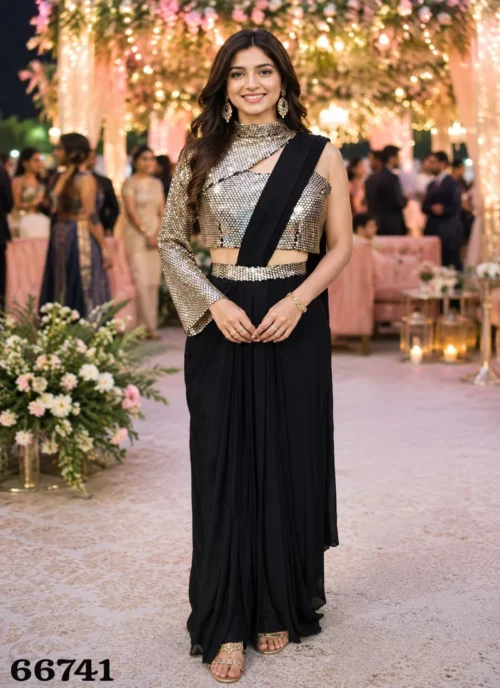 Black Premium Lycra CAP FULL WORK Designer Saree (HLS0001)
