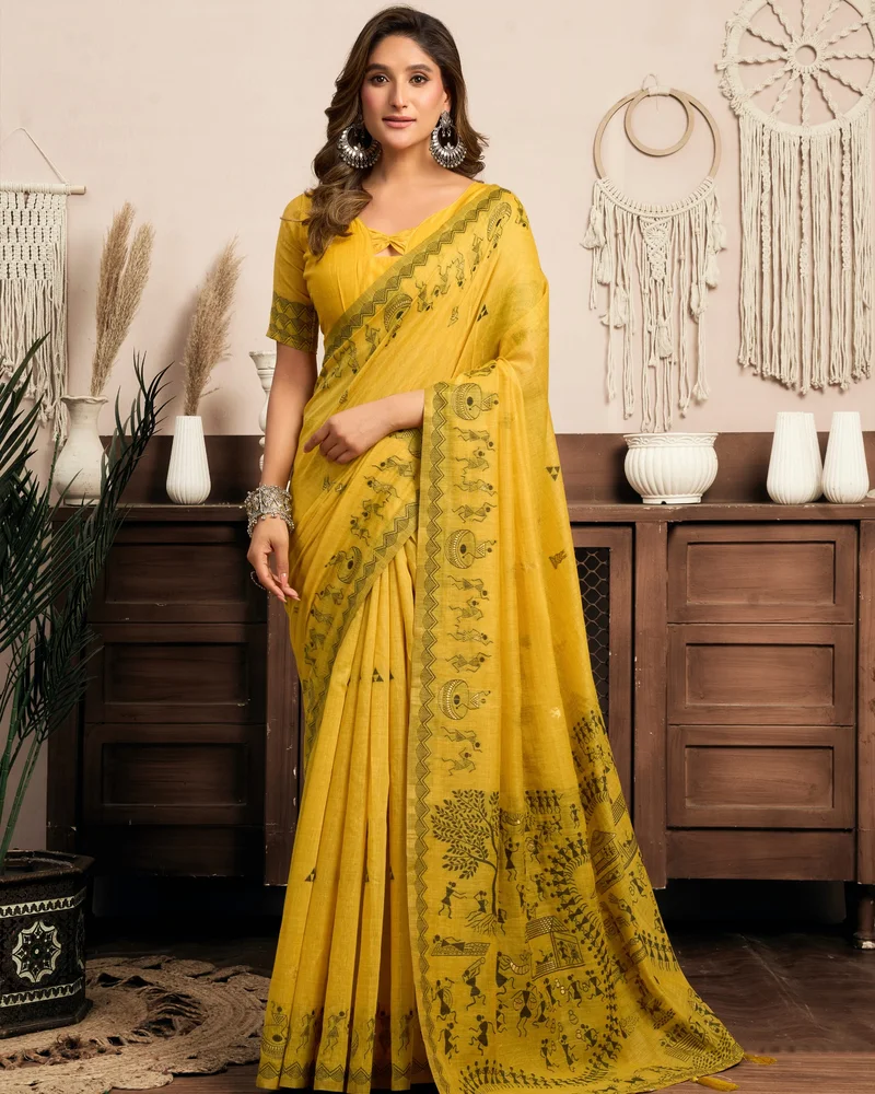 Yellow Modal Printed Saree