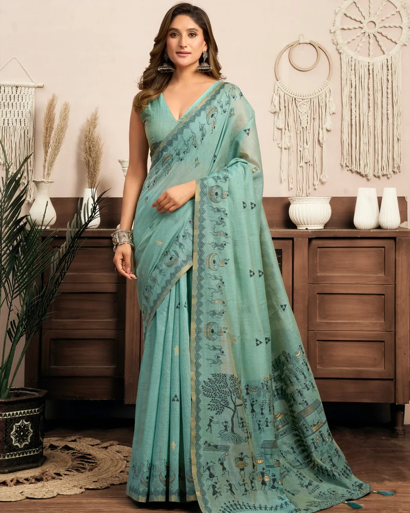 Sea Green Modal Printed Saree