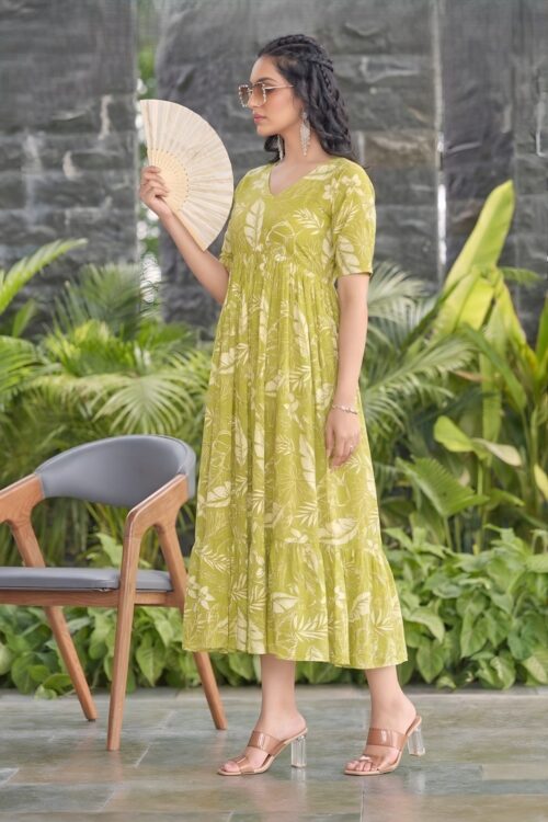 Mehendi Green Rayon Dress Baloon Sleeve Designer Kurti - HLM0046