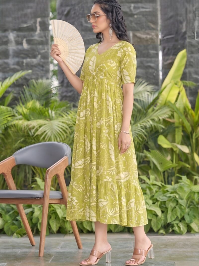 Mehendi Green Rayon Dress Baloon Sleeve Designer Kurti - HLM0046
