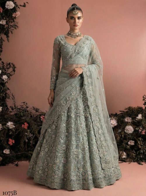 Grey Butterfly Net Lehenga Choli with Banglori Silk Inner Party Wear
