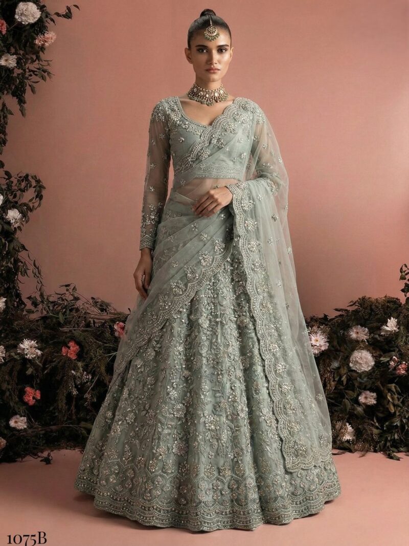 Grey Butterfly Net Lehenga Choli with Banglori Silk Inner Party Wear