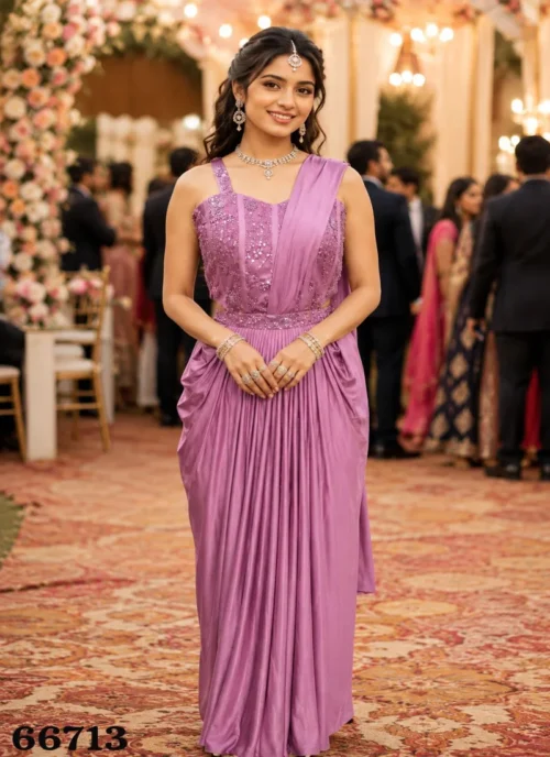 Pink REAL PREMIUM LYCRA Crush Embroidered Saree - HLS0001