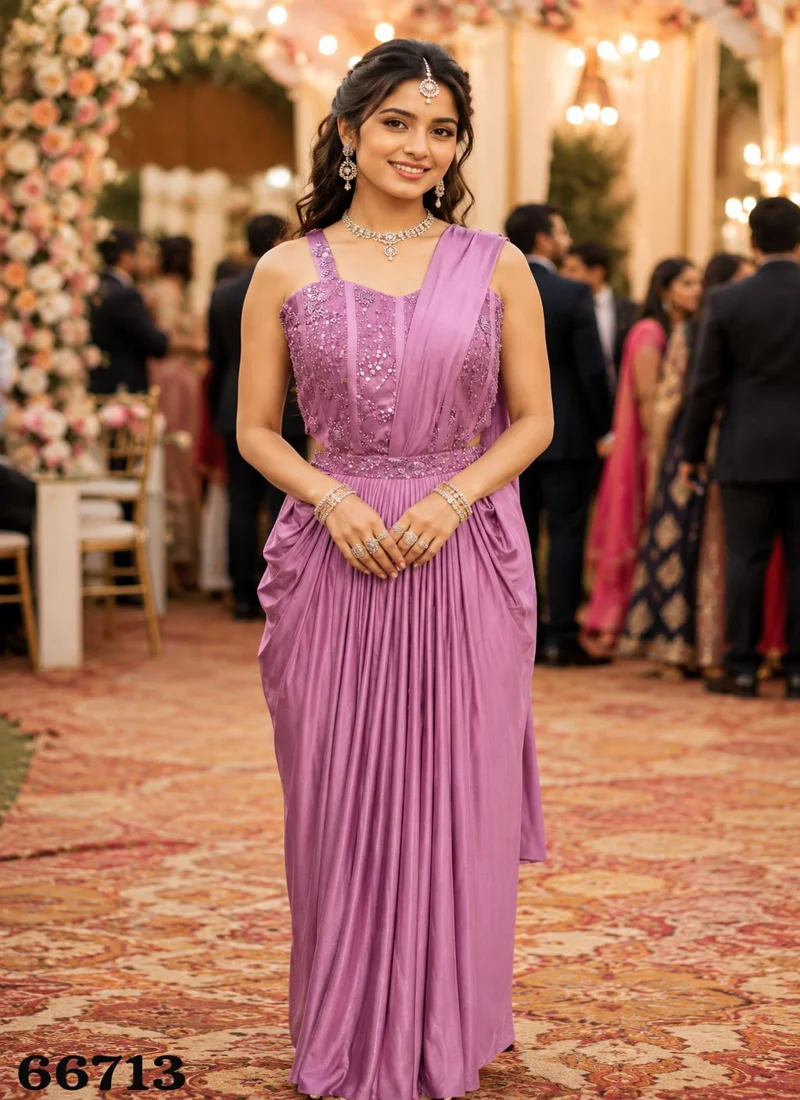 Pink REAL PREMIUM LYCRA Crush Embroidered Saree - HLS0001