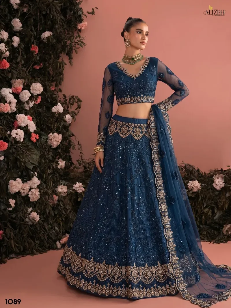 Blue Butter fly Net Zari & Embroidered Designer Lehenga Choli (HLL0003)