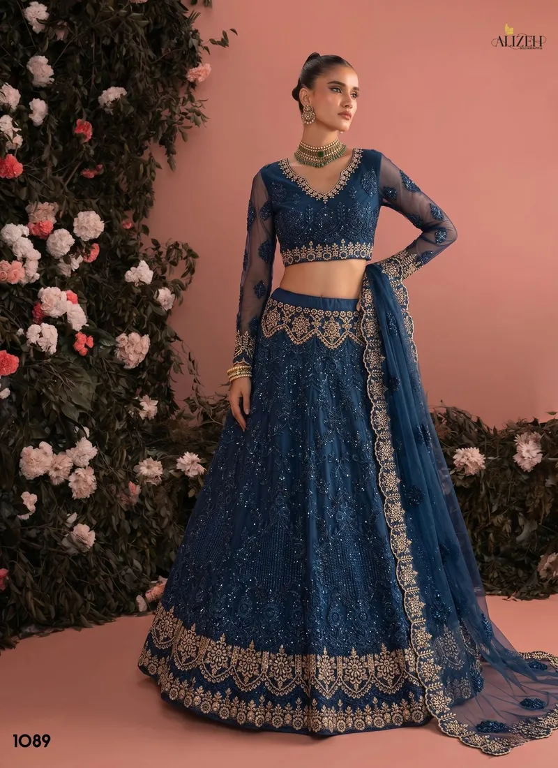 Blue Butter fly Net Zari & Embroidered Designer Lehenga Choli (HLL0003)