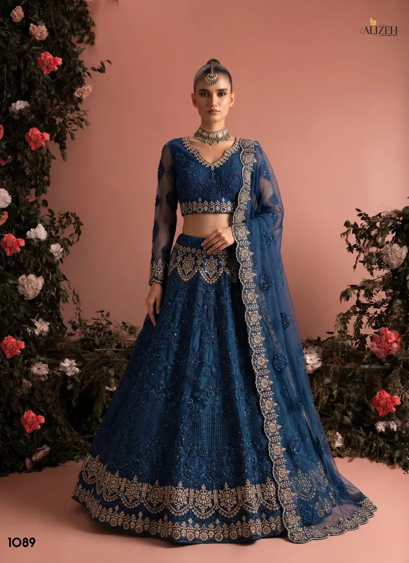 Blue Butter fly Net Zari & Embroidered Designer Lehenga Choli (HLL0003) - Image 2