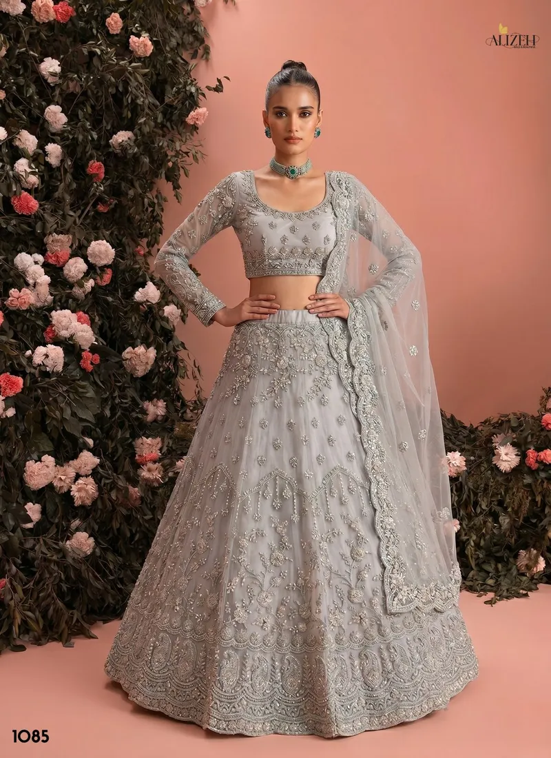 Grey Butter fly Net Zari & Embroidered Designer Lehenga Choli (HLL0005) - Image 2