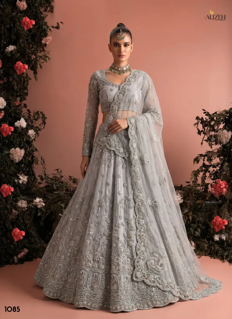 Grey Butter fly Net Zari & Embroidered Designer Lehenga Choli (HLL0005)