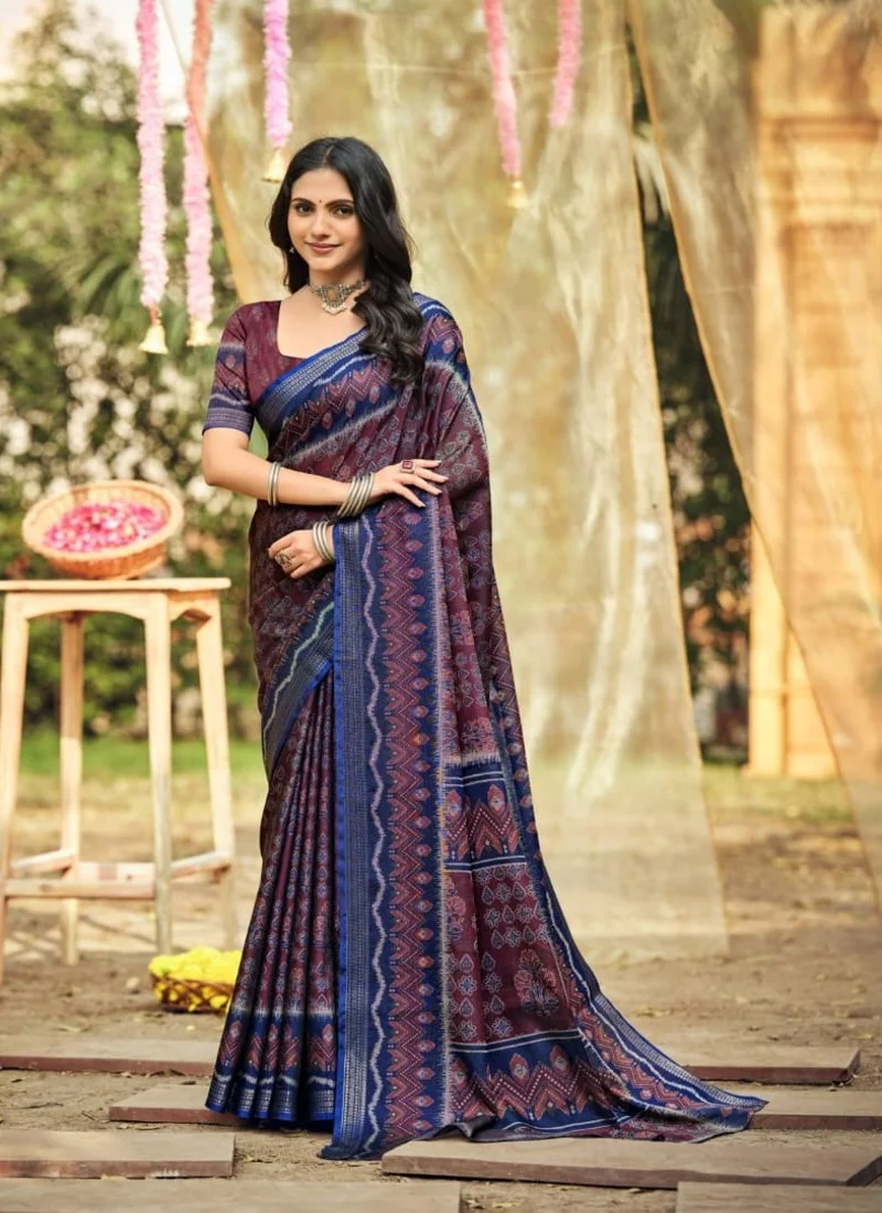 Blue Soft Cotton Digitral Print Designer Saree (HLS0009)