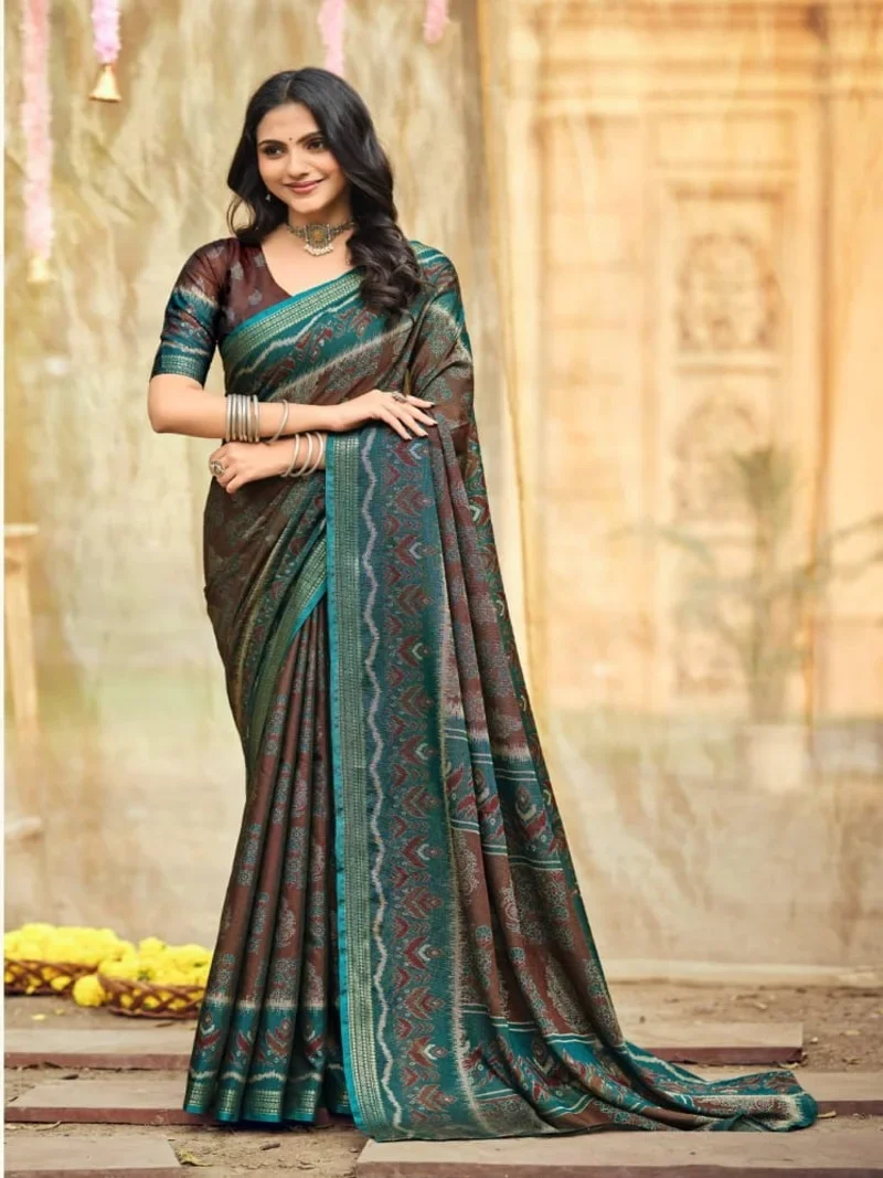 Brown Soft Cotton Digitral Print Designer Saree(HLS0012)