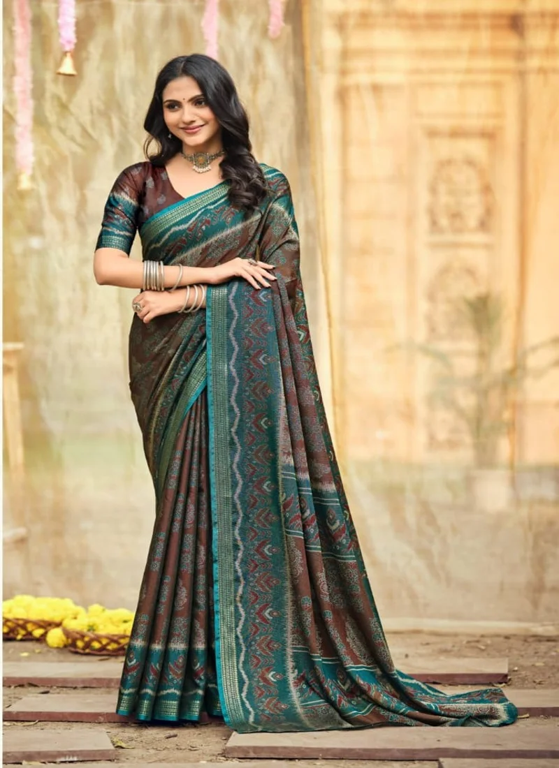 Brown Soft Cotton Digitral Print Designer Saree(HLS0012)