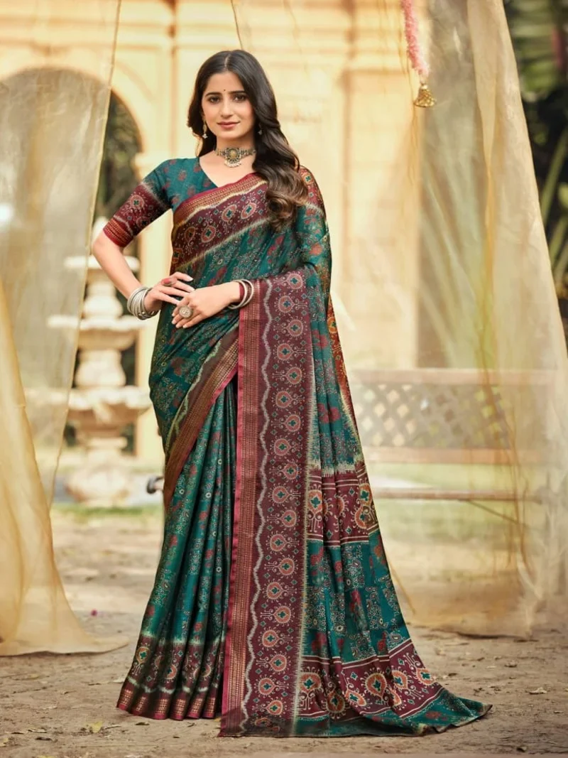 Green Soft Cotton Digitral Print Designer Saree (HLS0014)