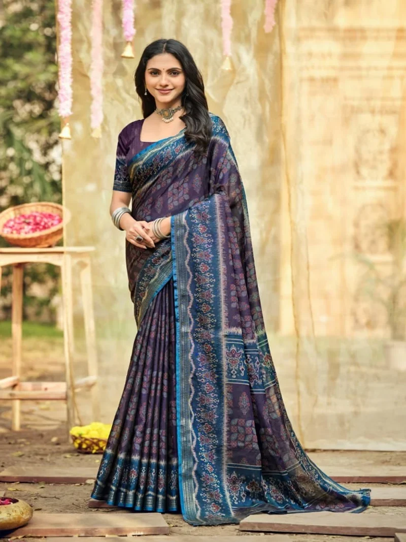 Purple Soft Cotton Digitral Print Designer Saree (HLS0016)