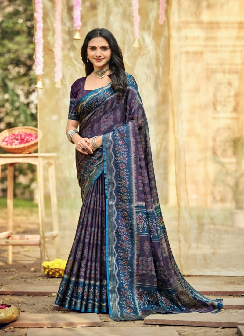 Purple Soft Cotton Digitral Print Designer Saree (HLS0016)